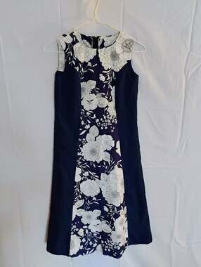 Vintage 60s/70s Hawaiian Surf Mod Shift Dress - Navy/White Floral